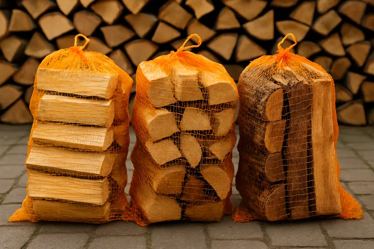Verschillende houtsoorten in netzakken